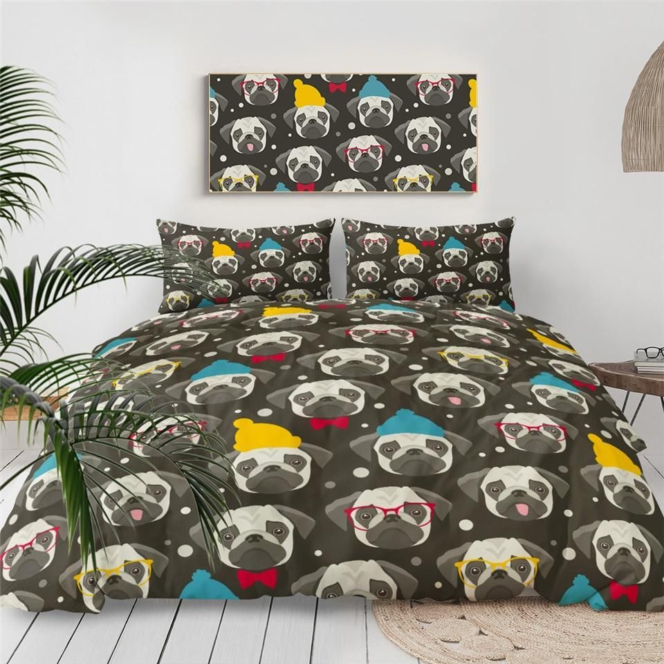 Cute Pug Faces Bedding Set