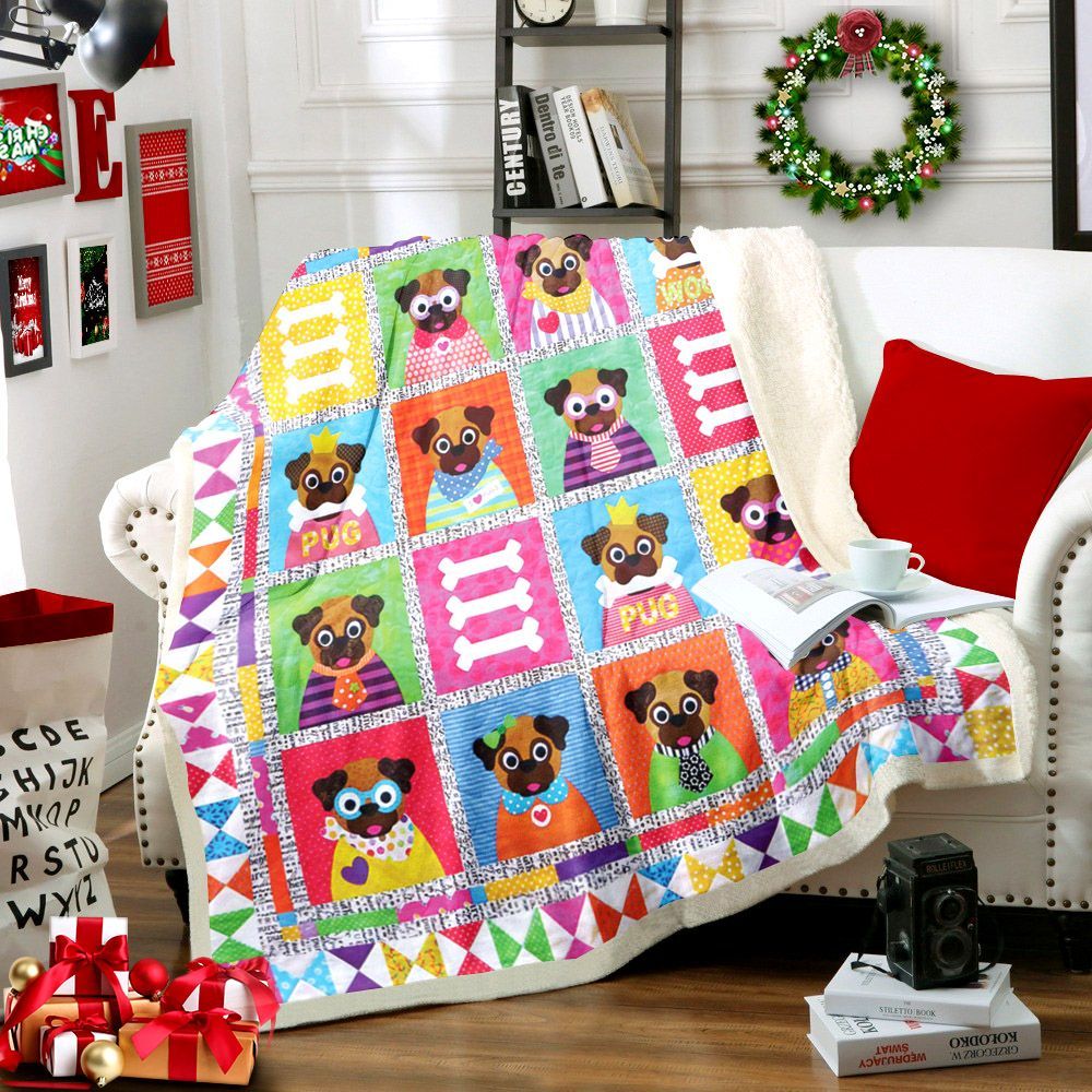 Cute Pug Sherpa Fleece Blanket