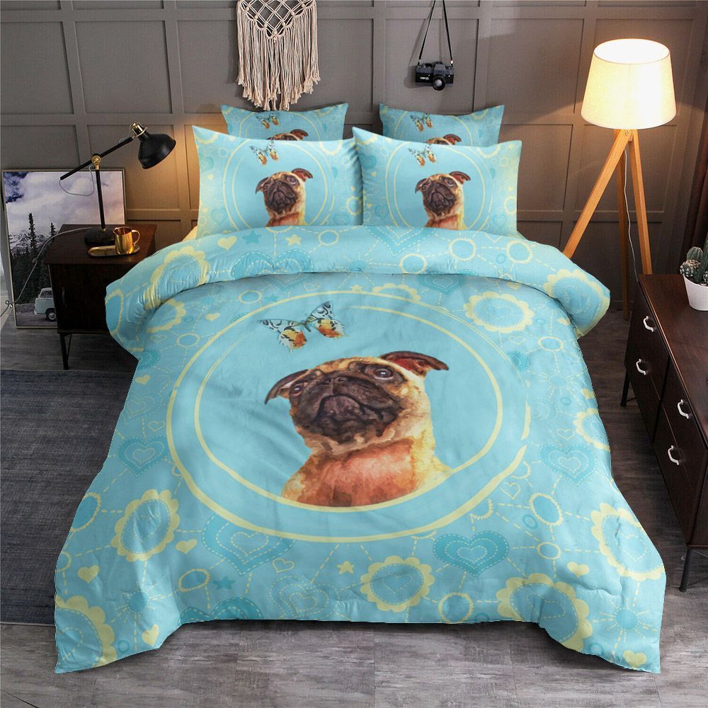Cute Pug Puppy And Butterfly Bedding Set