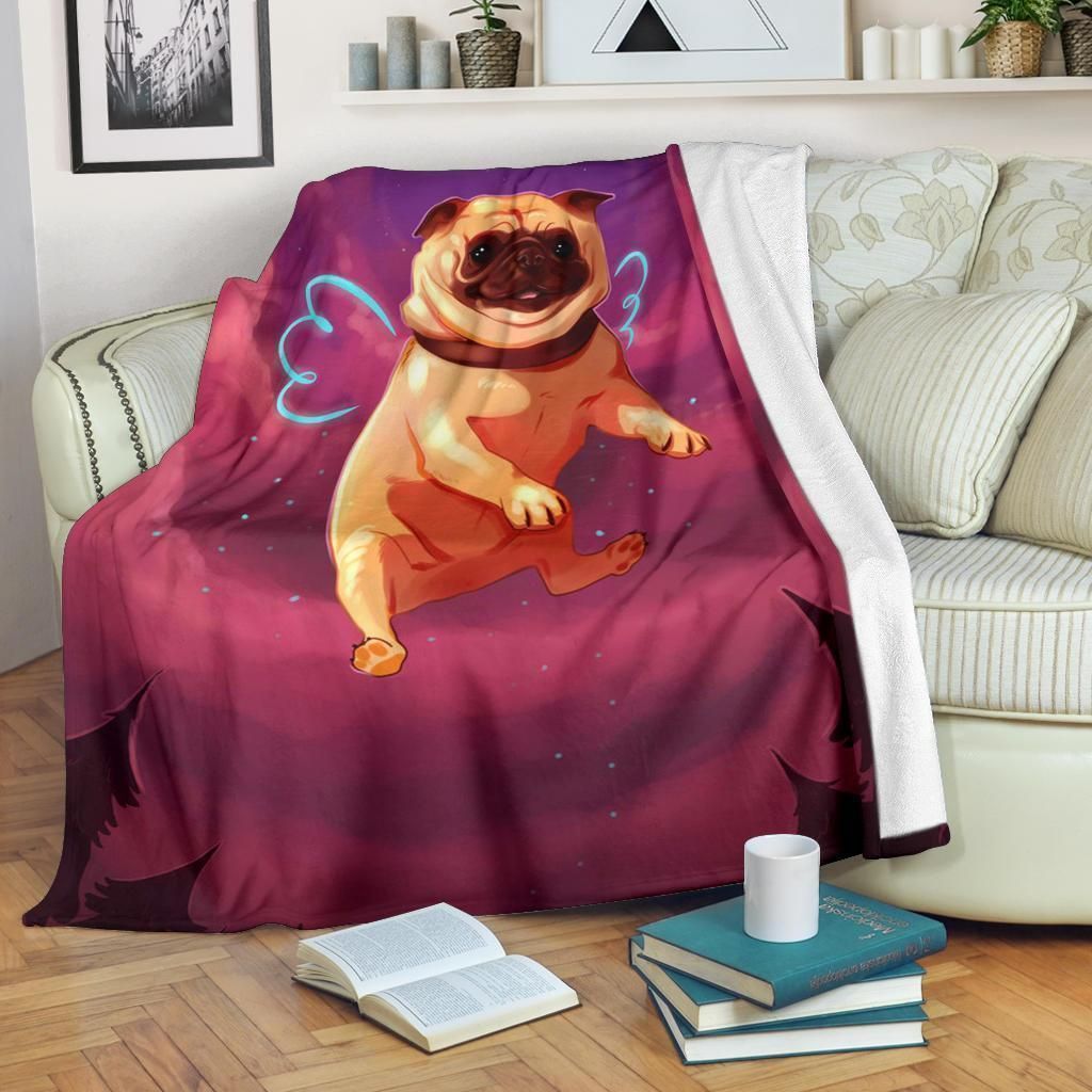 Cute Pug Wings Printed Fleece Blanket Funny Dog Lover
