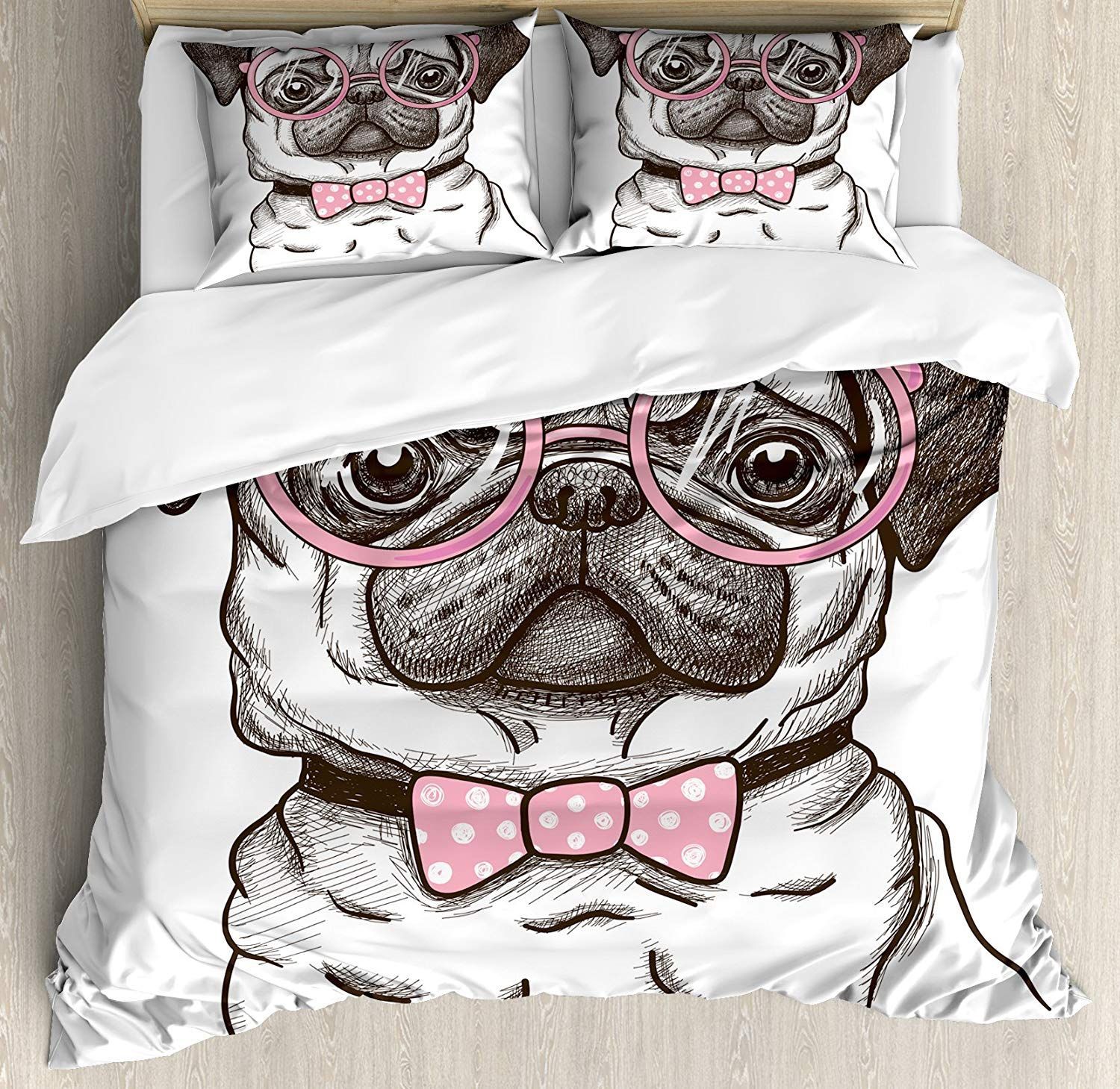 Cute Pug With Pink Bow Tie Bedding Set