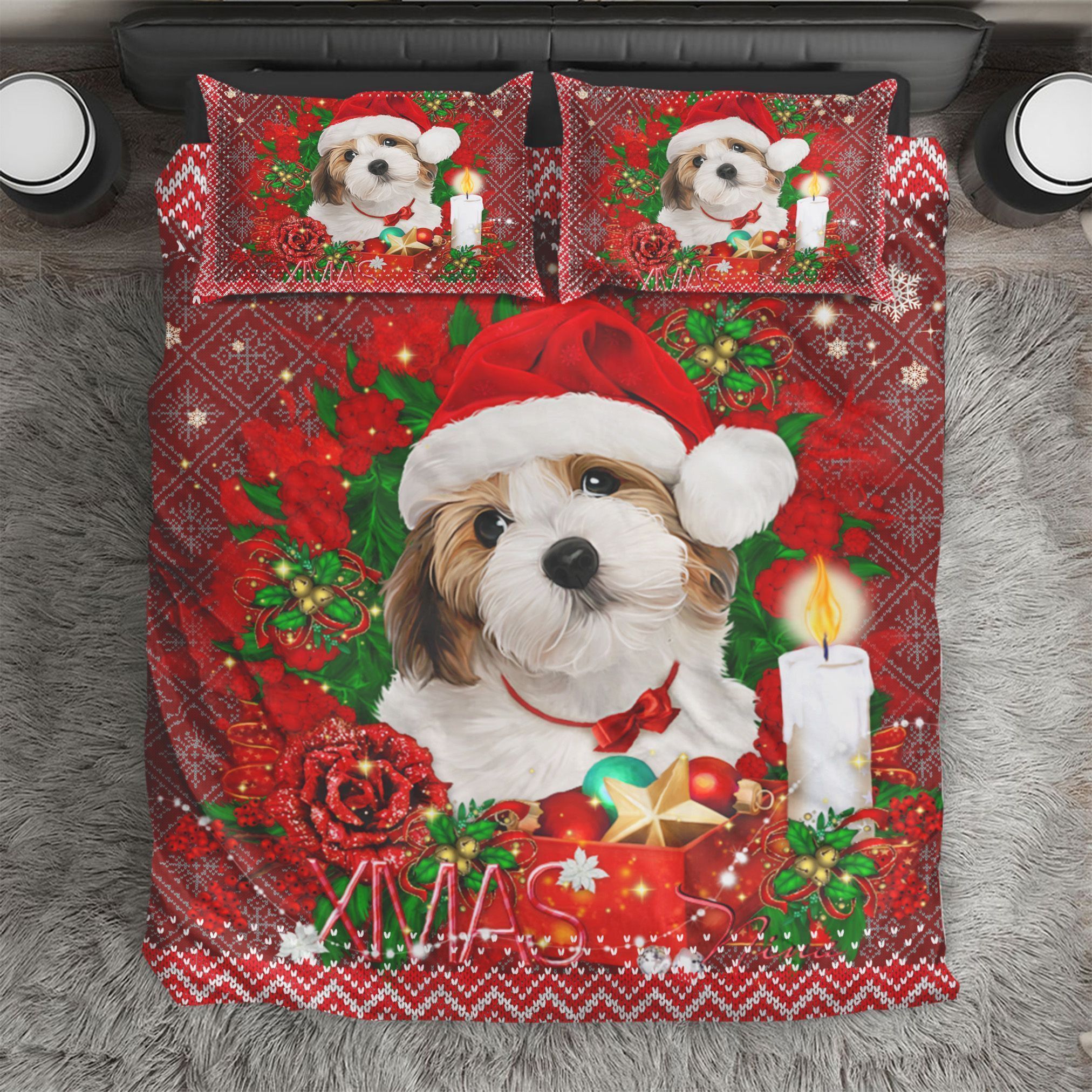 Cute Puppys Happy On Christmas Day Bedding Set
