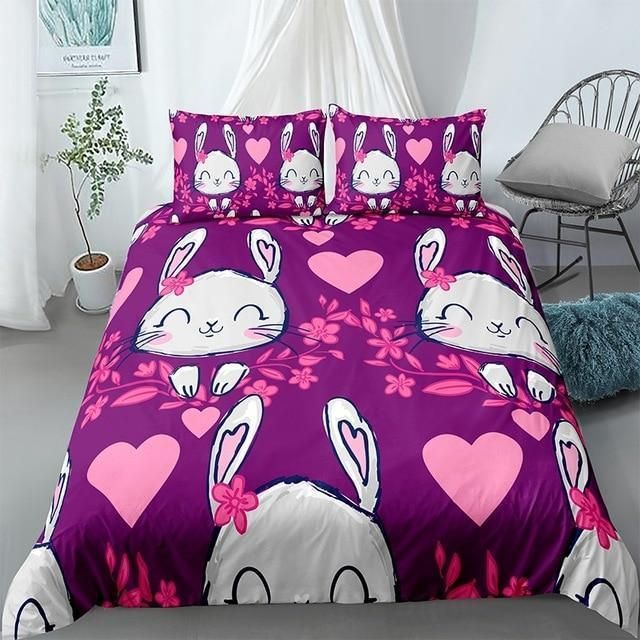 Cute Rabbit Face With Pattern Bedding Set