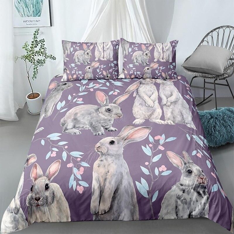 Cute Rabbit Mauve Bedding Set