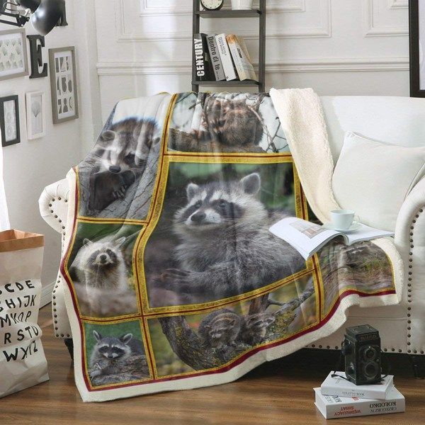 Cute Raccoon Sherpa Fleece Blanket