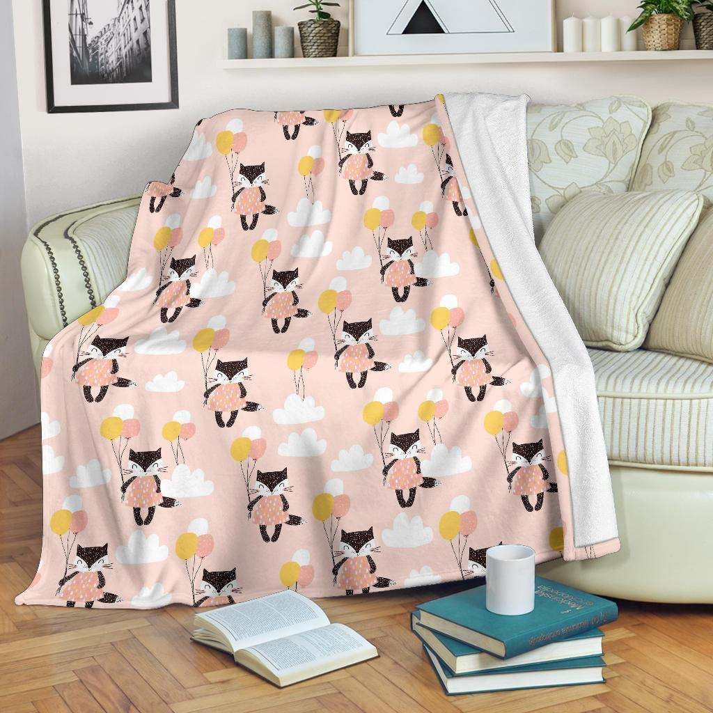 Cute Raccoon Hot Air Balloon Sherpa Fleece Blanket