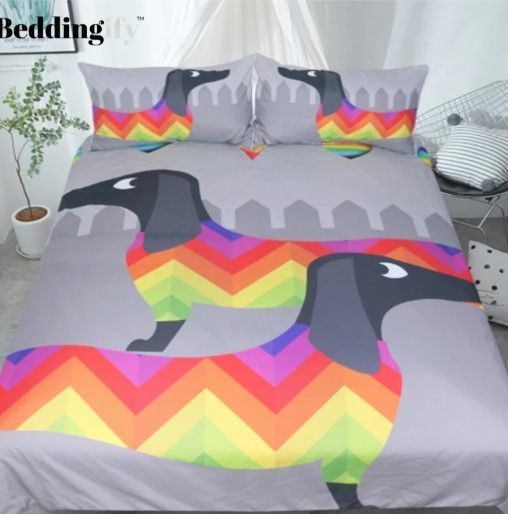 Cute Rainbow Dachshund Bedding Set