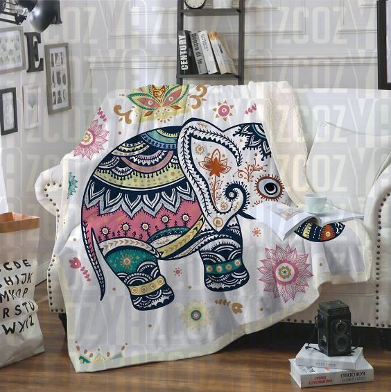 Cute Rainbow Elephant Sherpa Fleece Blanket