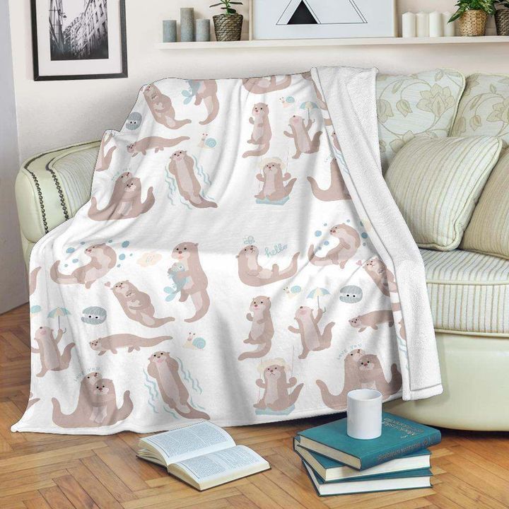 Cute Sea Otters Fleece Blanket