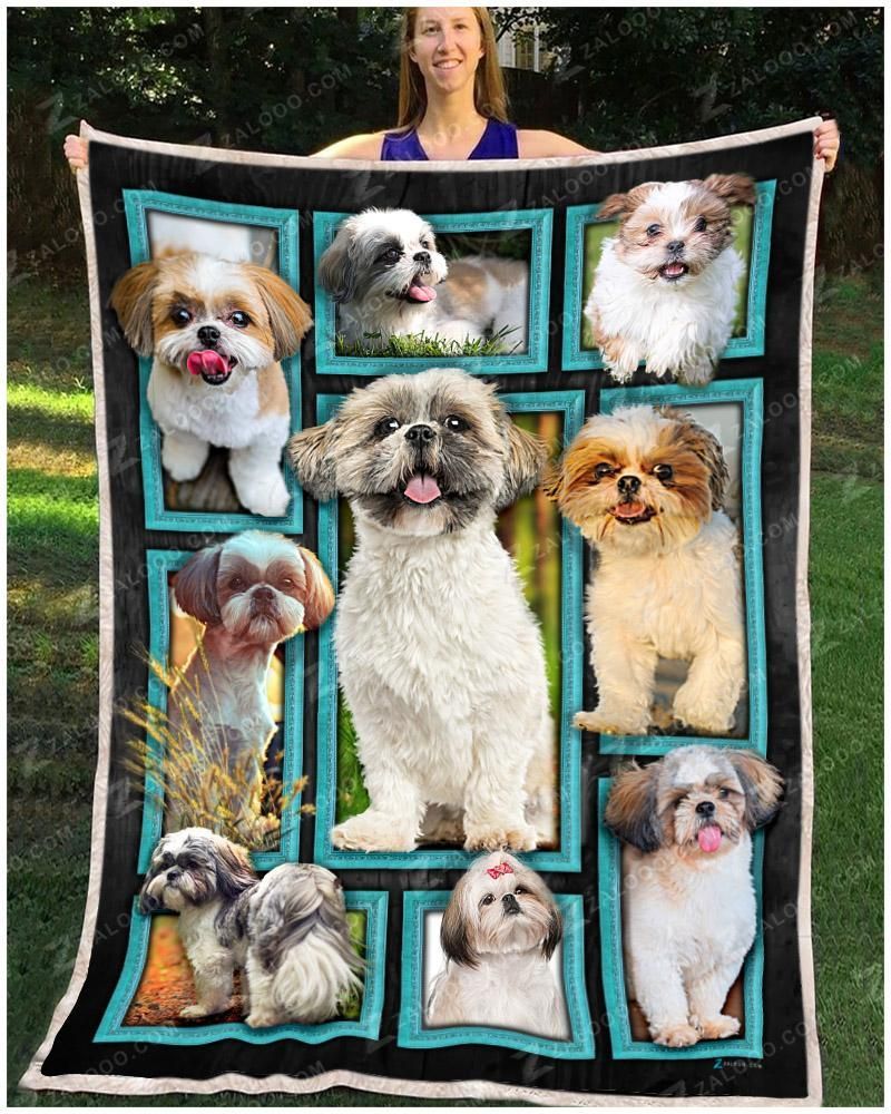 Cute Shih Tzu Dogs Sherpa Fleece Blanket