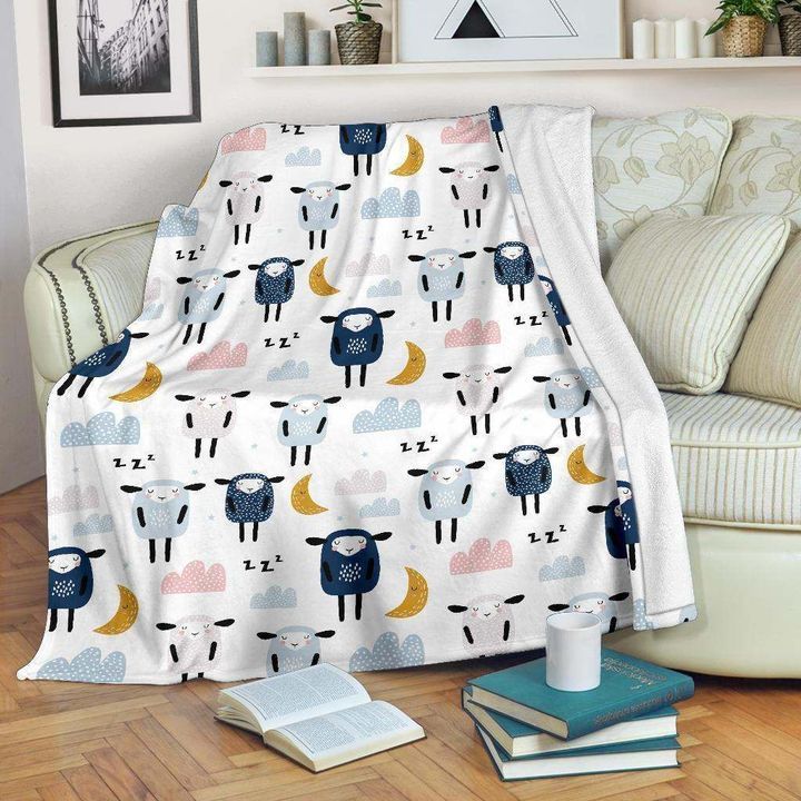 Cute Sleeping Sheep Moon Fleece Blanket