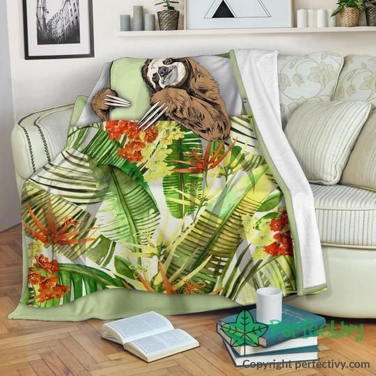 Cute Sleeping Sloth Sherpa Fleece Blanket