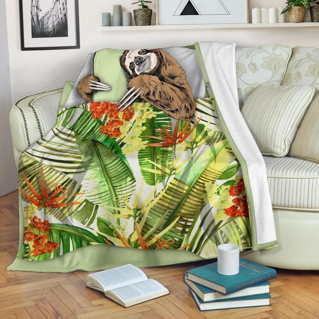 Cute Sleeping Sloth Gift For Sloth Lovers Printed Fleece Blanket