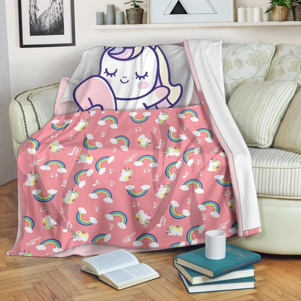 Cute Sleeping Unicorn Printed Fleece Blanket Gift For Unicorn Lover