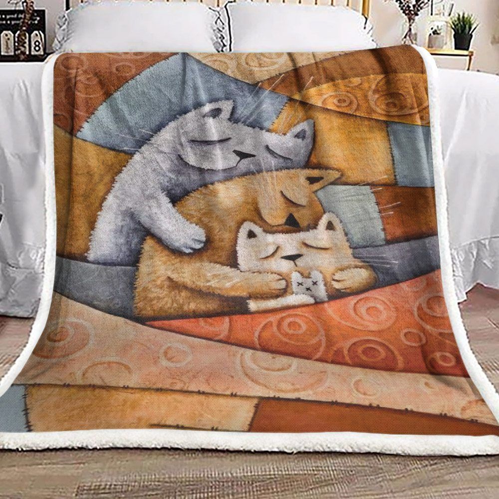 Cute Sleepy Cat Sherpa Fleece Blanket