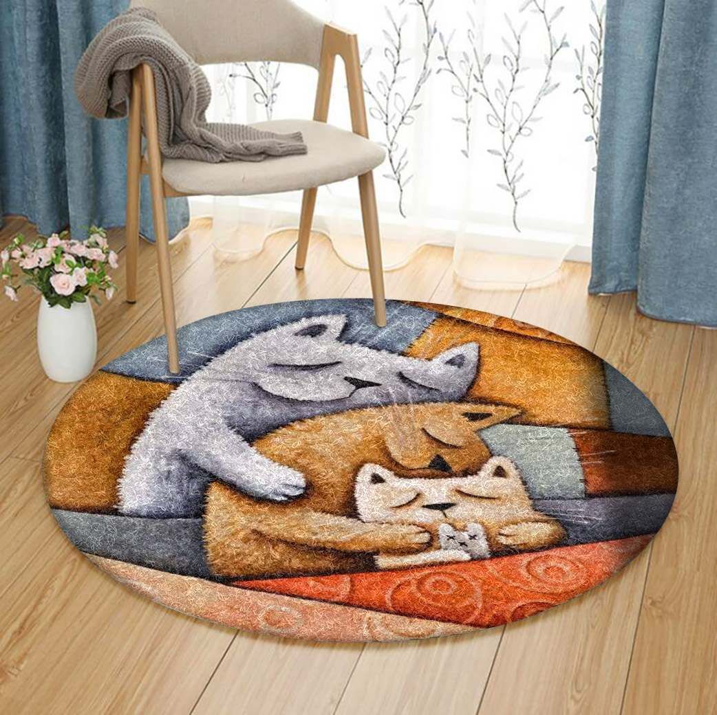 Cute Sleepy Cat Round Carpet