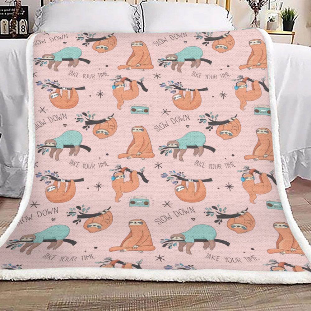 Cute Sloth Sherpa Fleece Blanket