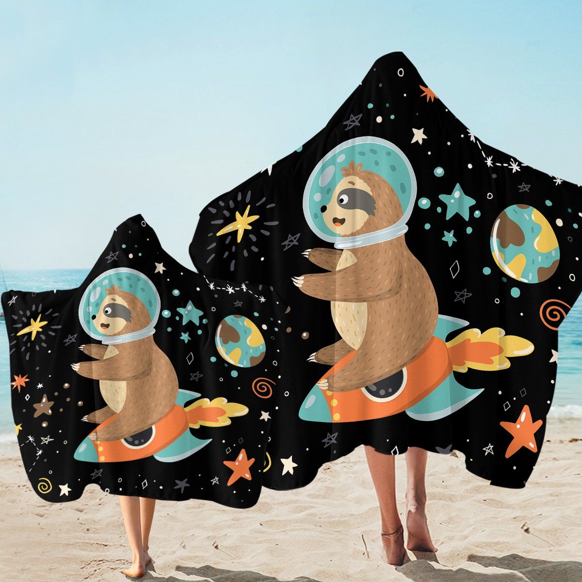 Cute Slothtronaut Space Universe Printed Hooded Towel
