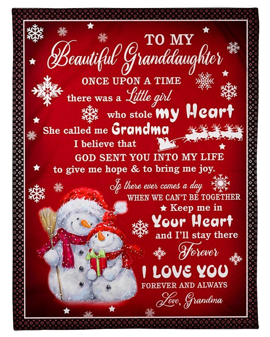 Cute Snowman Red Background I Love You Forever Grandma To Granddaughter Fleece Blanket Fleece Blanket