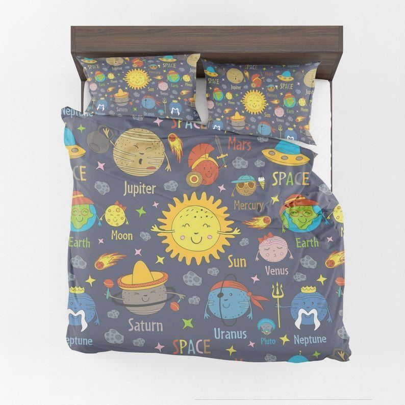 Cute Space Planet Solar System Bedding Set