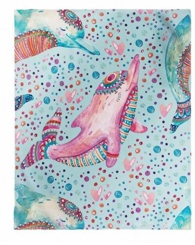 Cute Sweet Dolphin Sherpa Fleece Blanket