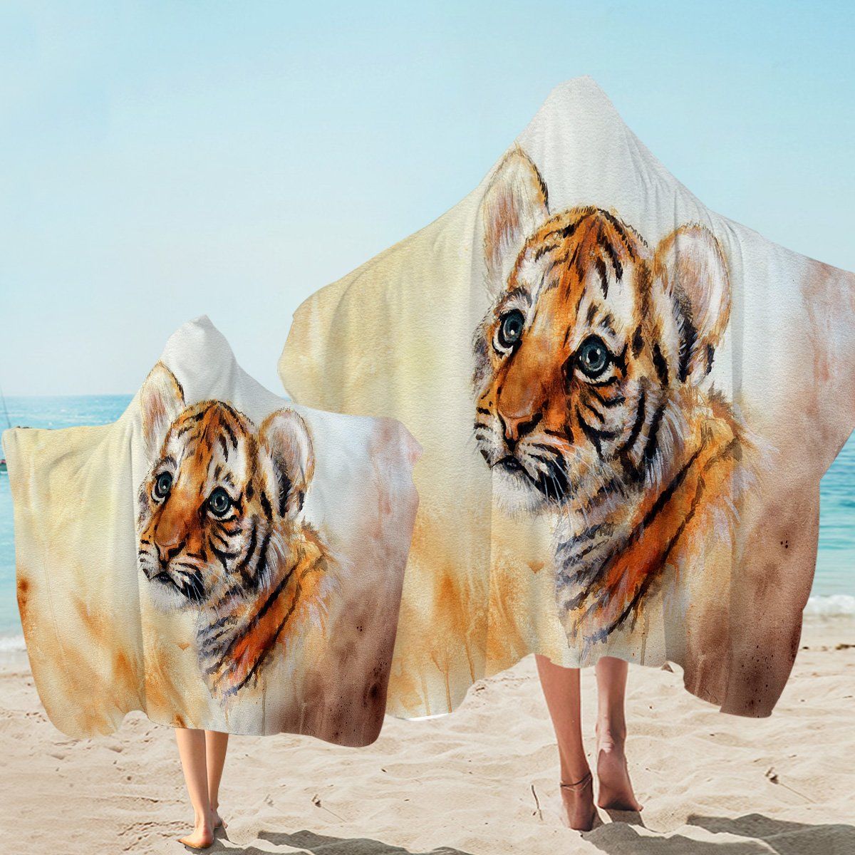 Cute Tiger Cub Printed Hooded Towel