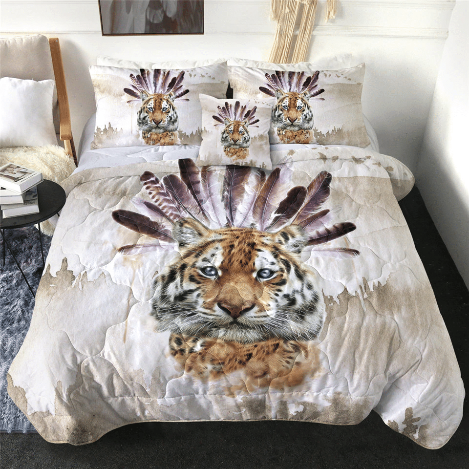 Cute Tiger With Feather Bedding Set