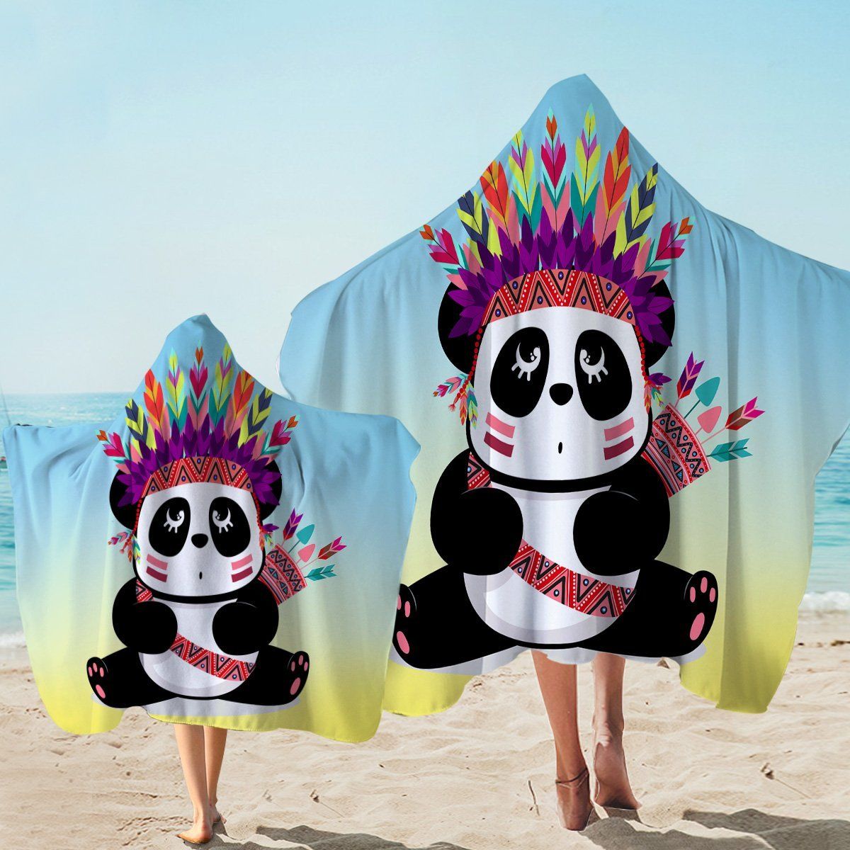 Cute Tribal Panda Cub Printed Hooded Towel