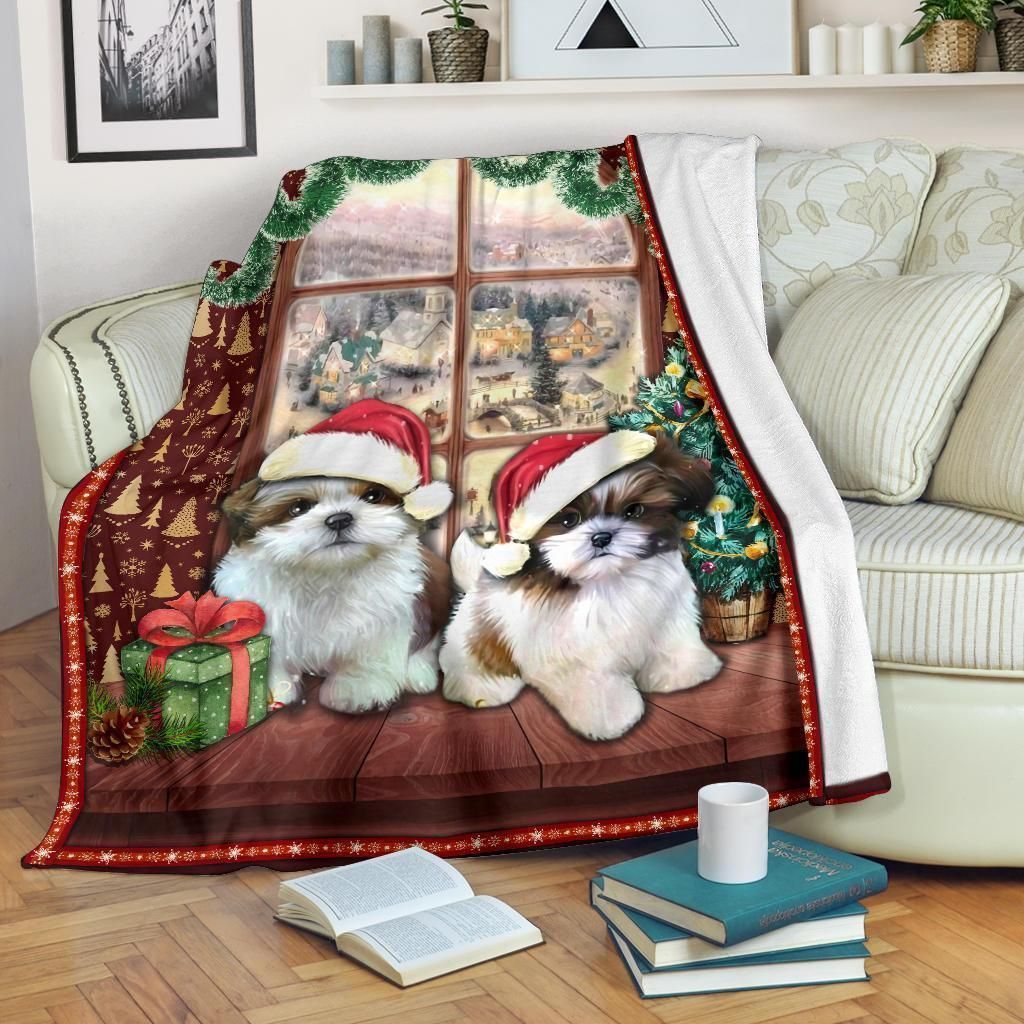 Cute Two Puppies Shih Tzu Sherpa Fleece Blanket