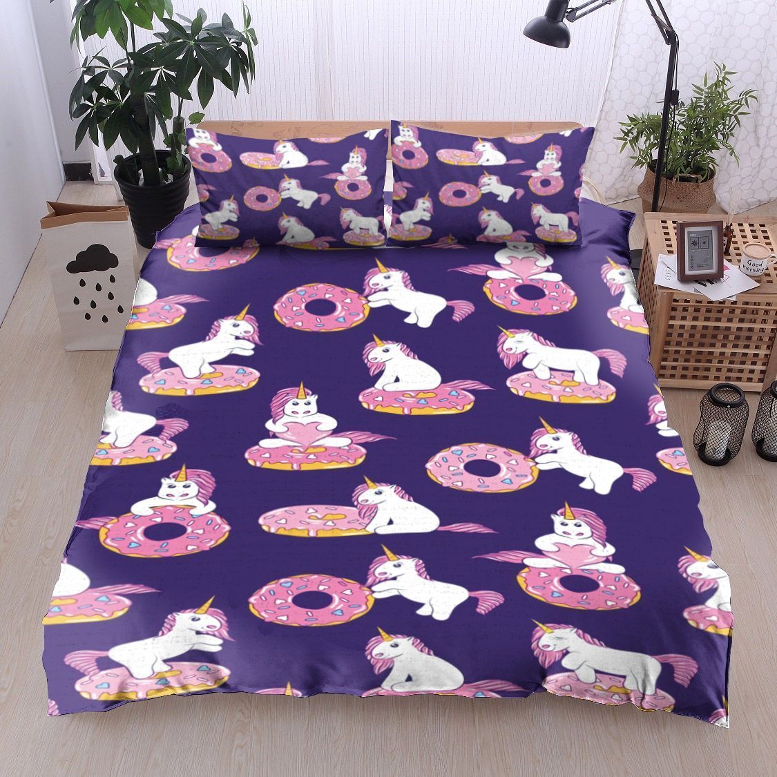 Cute Unicorn And Donut Bedding Set