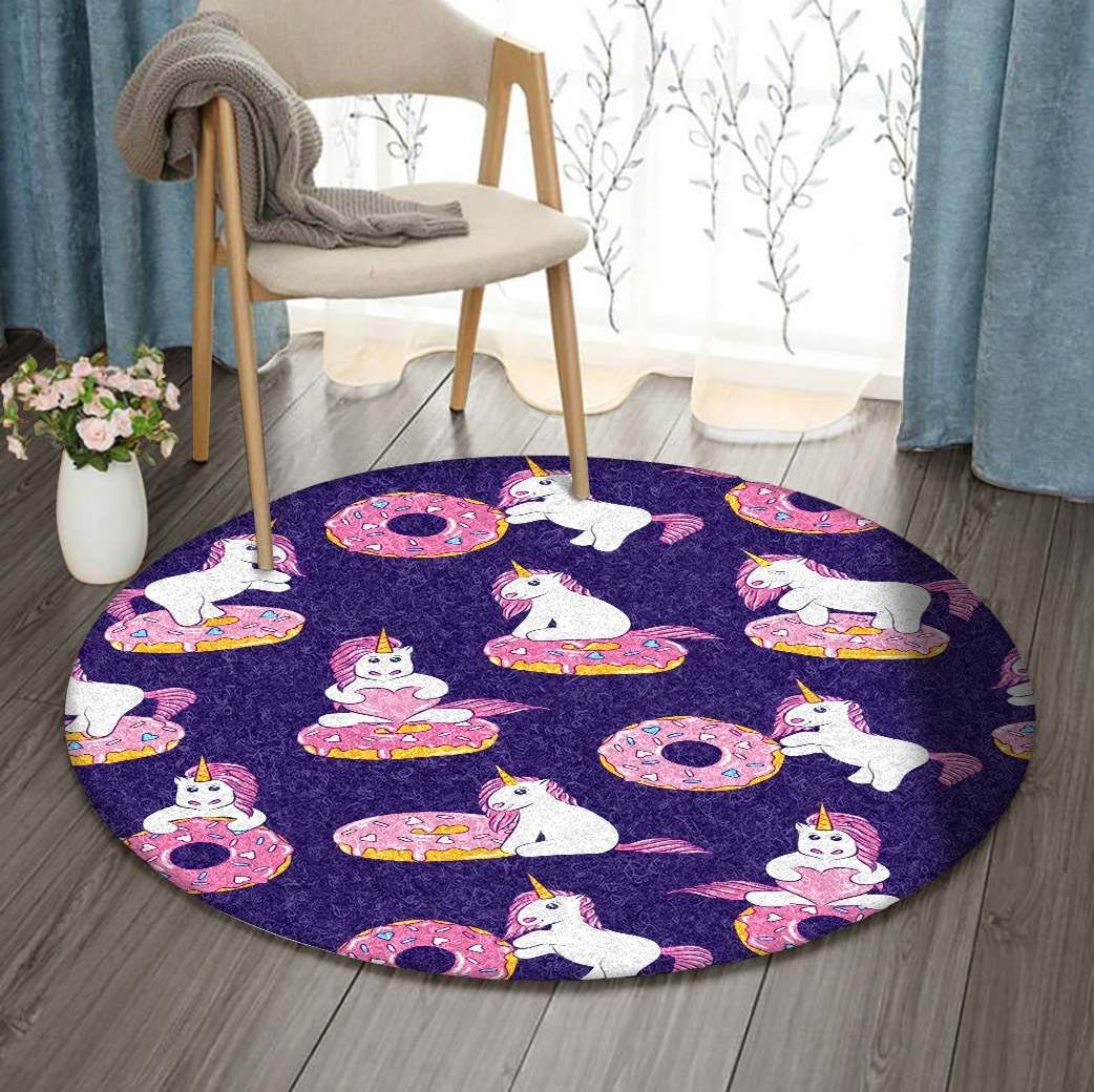 Cute Unicorn And Donut Round Carpet