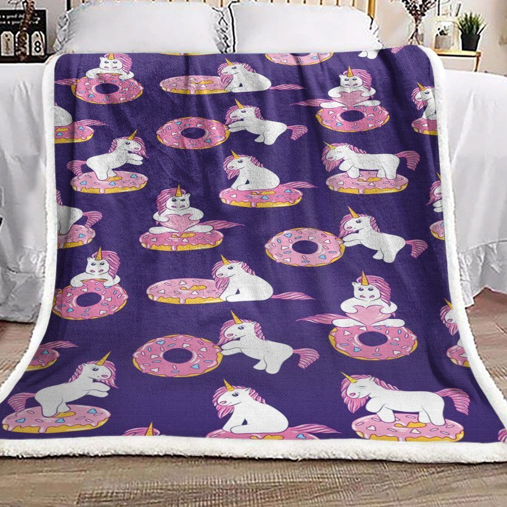 Cute Unicorn And Donut Sherpa Fleece Blanket