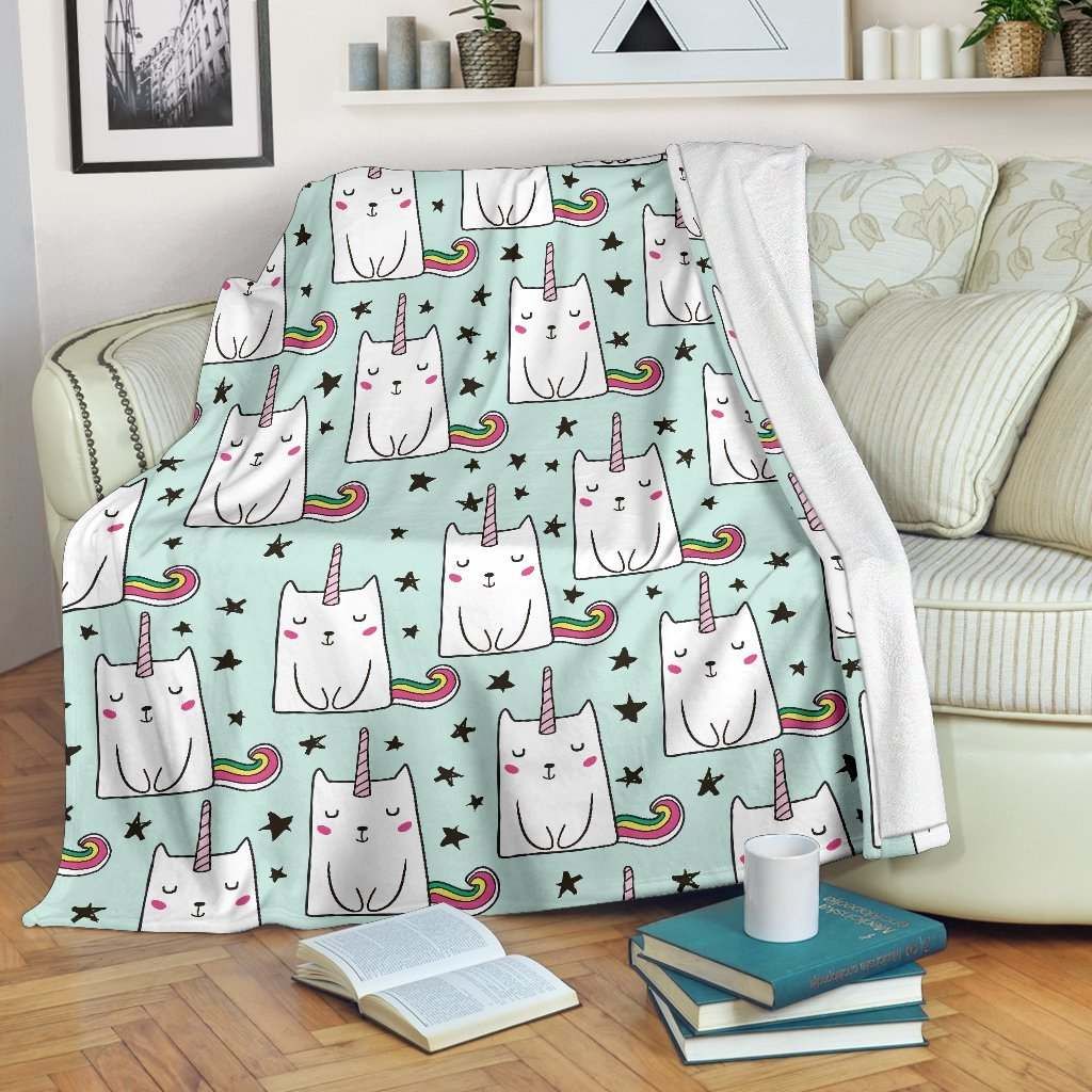Cute Unicorn Cat Sherpa Fleece Blanket