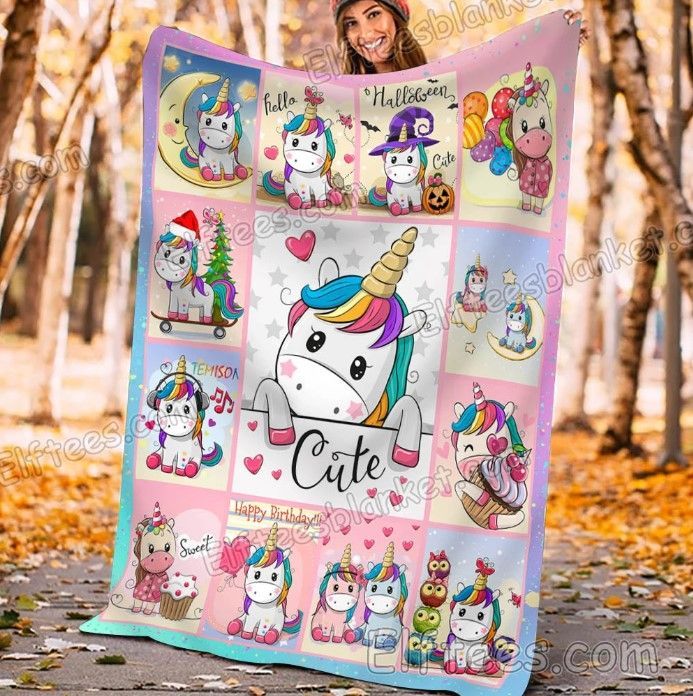 Cute Unicorn Sherpa Fleece Blanket