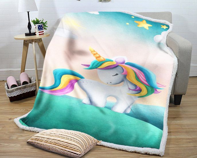 Cute Unicorn Sherpa Fleece Blanket