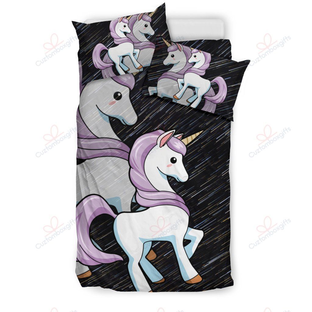 Cute Unicorn On Black Bedding Set
