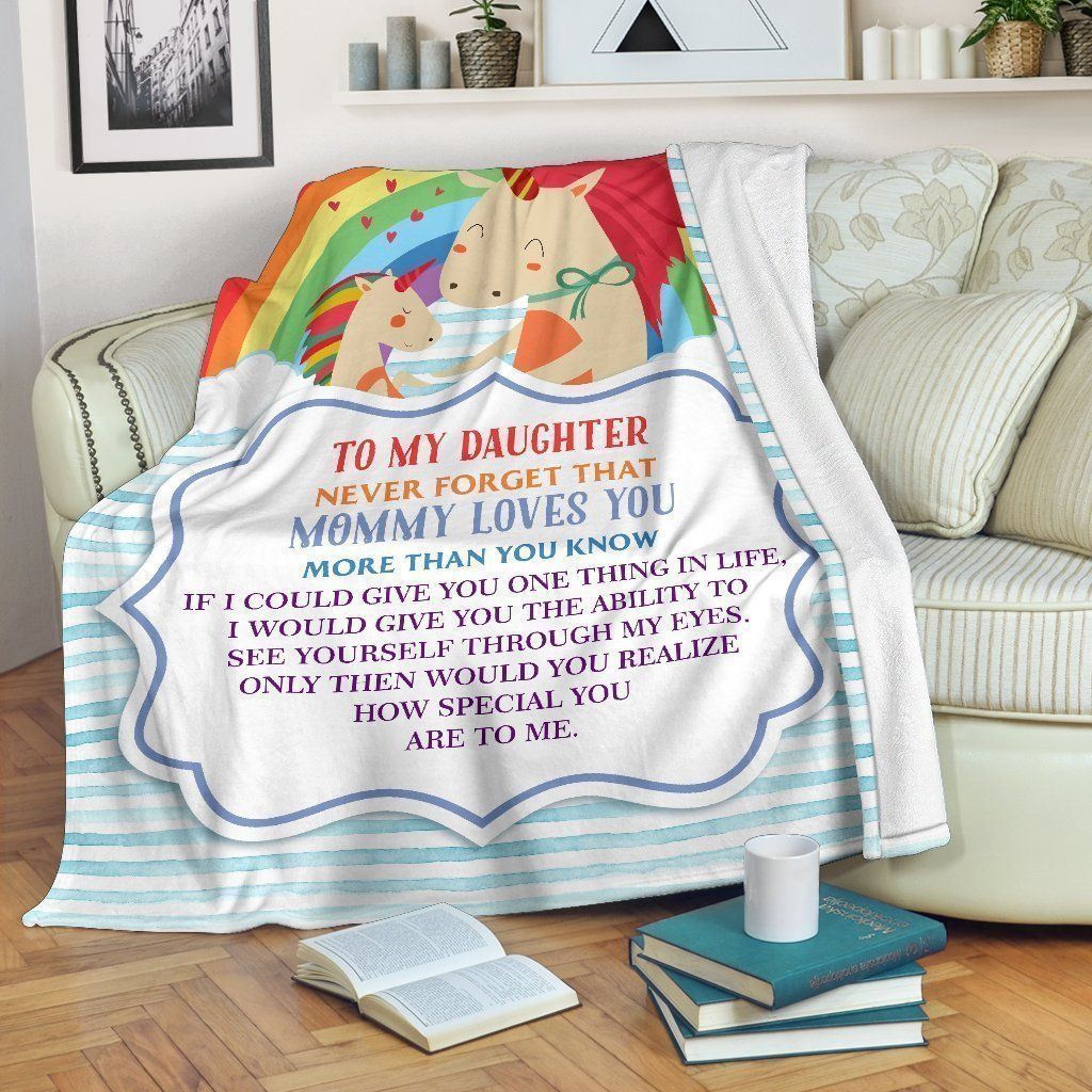 Cute Unicorn To My Daughter I Love You Fleece Blanket Gift From Mom