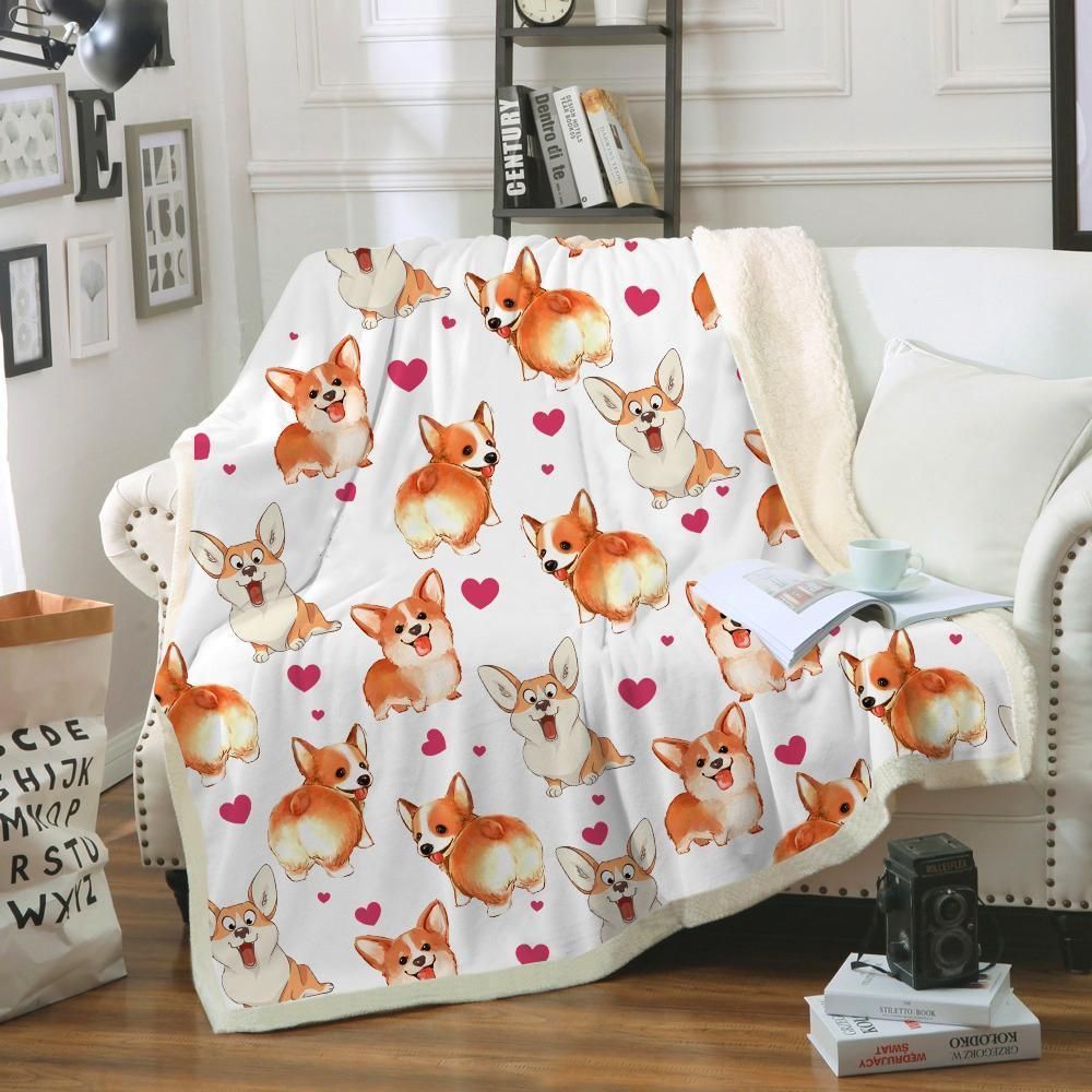 Cute Welsh Corgi Sherpa Fleece Blanket