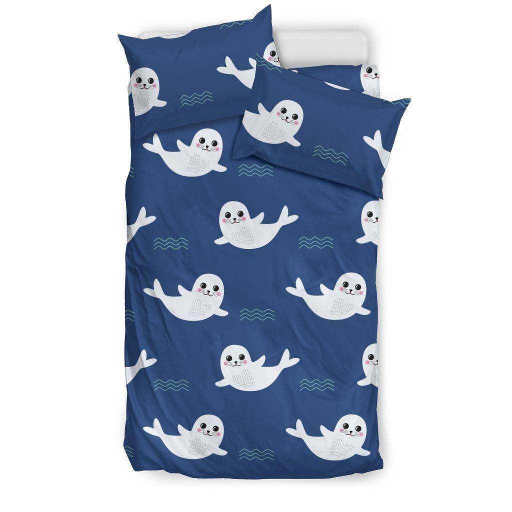 Cute White Baby Sea Lion Seal Bedding Set