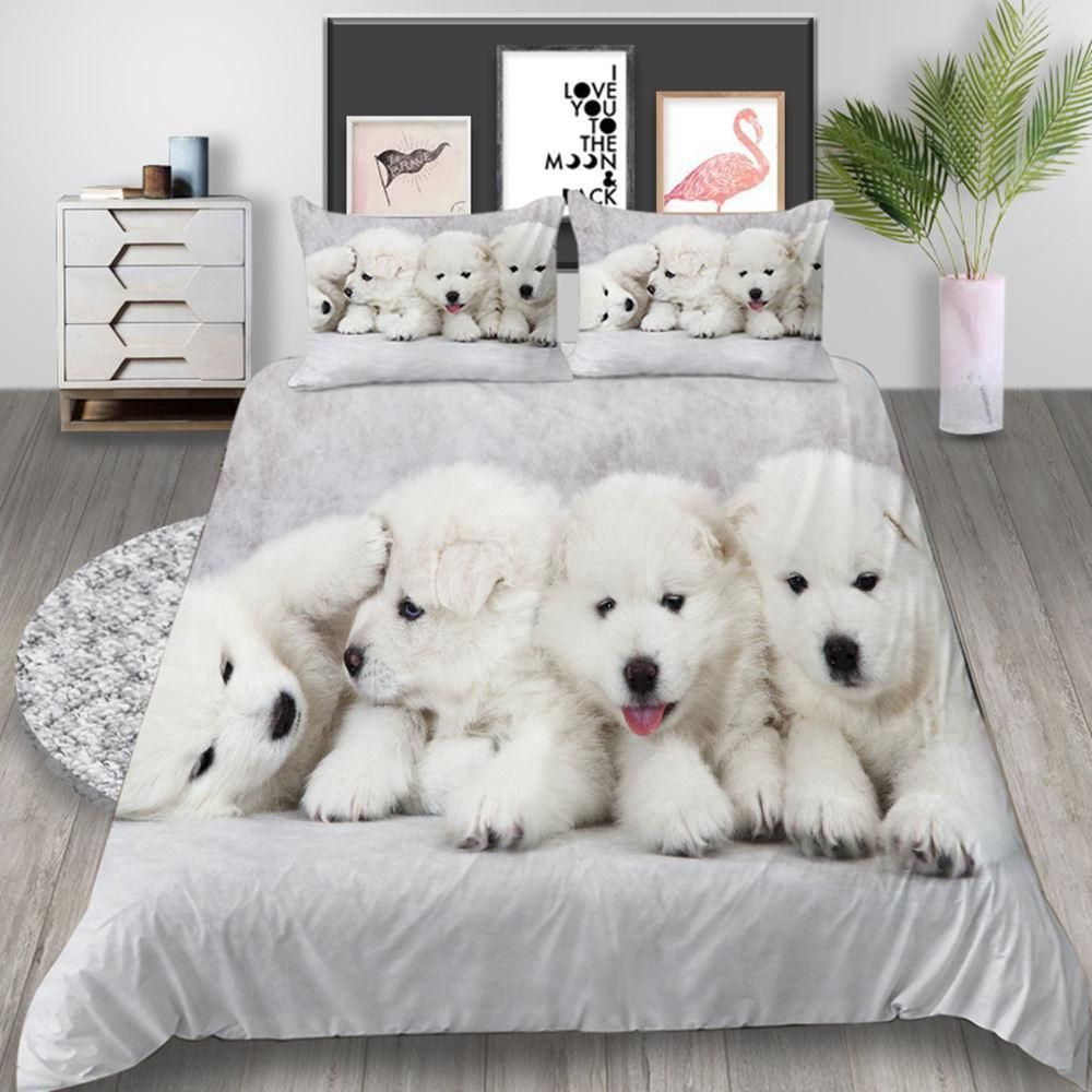 Cute White Puppy Printed Bedding Set