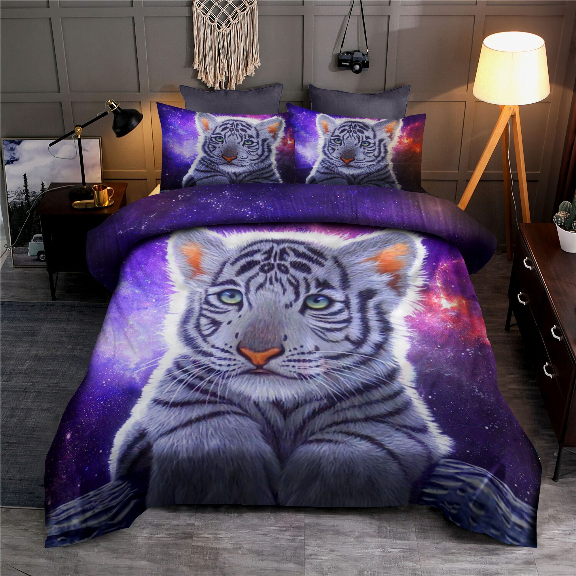 Cute White Tiger Galaxy Bedding Set