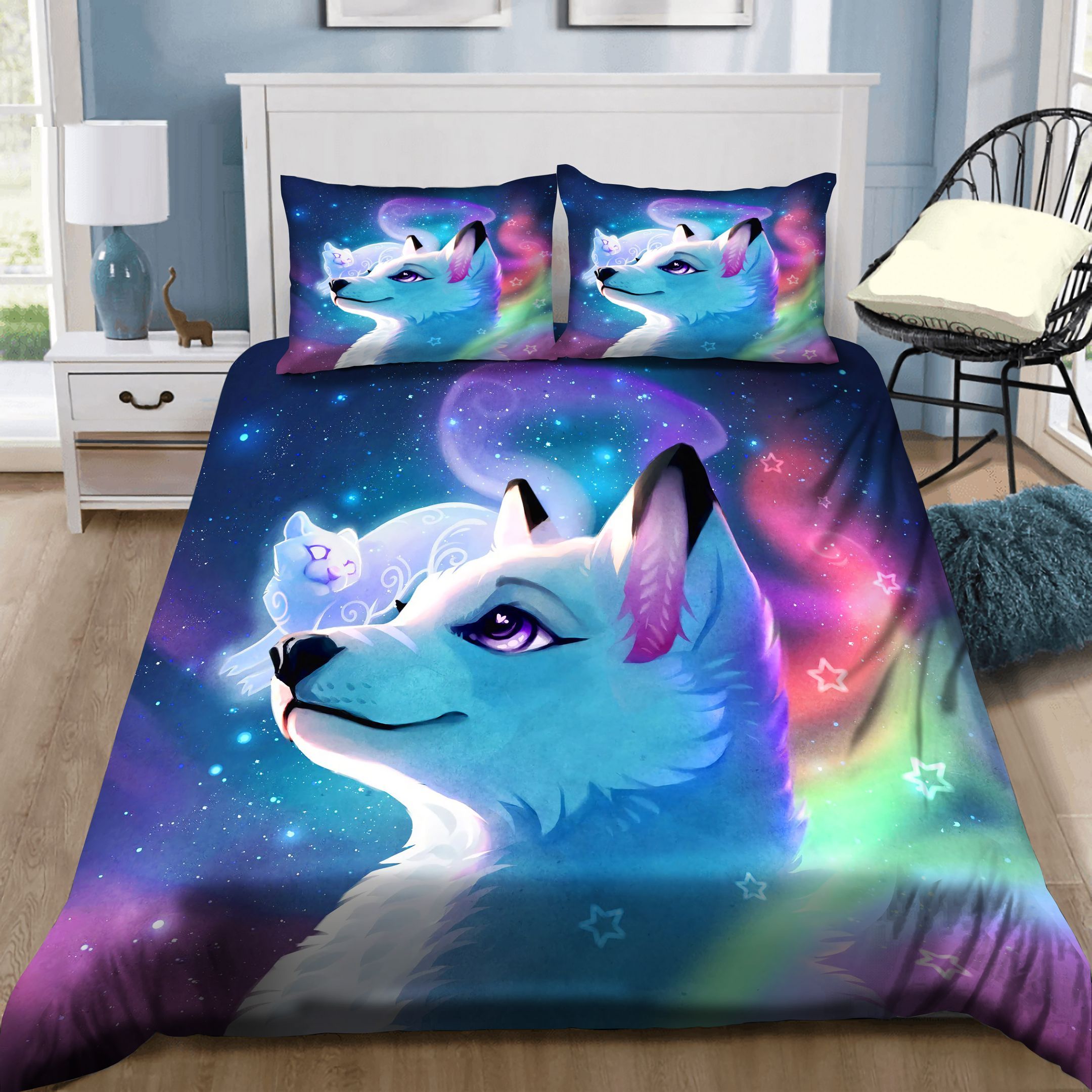 Cute Wolf Colorful Art Bedding Set