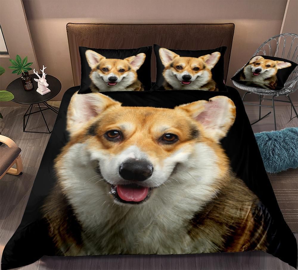 Cutet Corgi Black Background Bedding Set