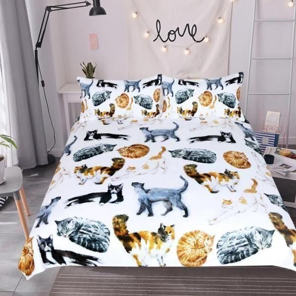 Cutie Cats Watercolor Print Bedding Set