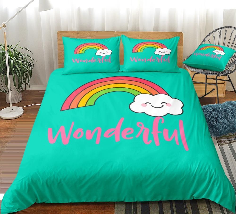 Cyan Blue Rainbow Funny Bedding Set