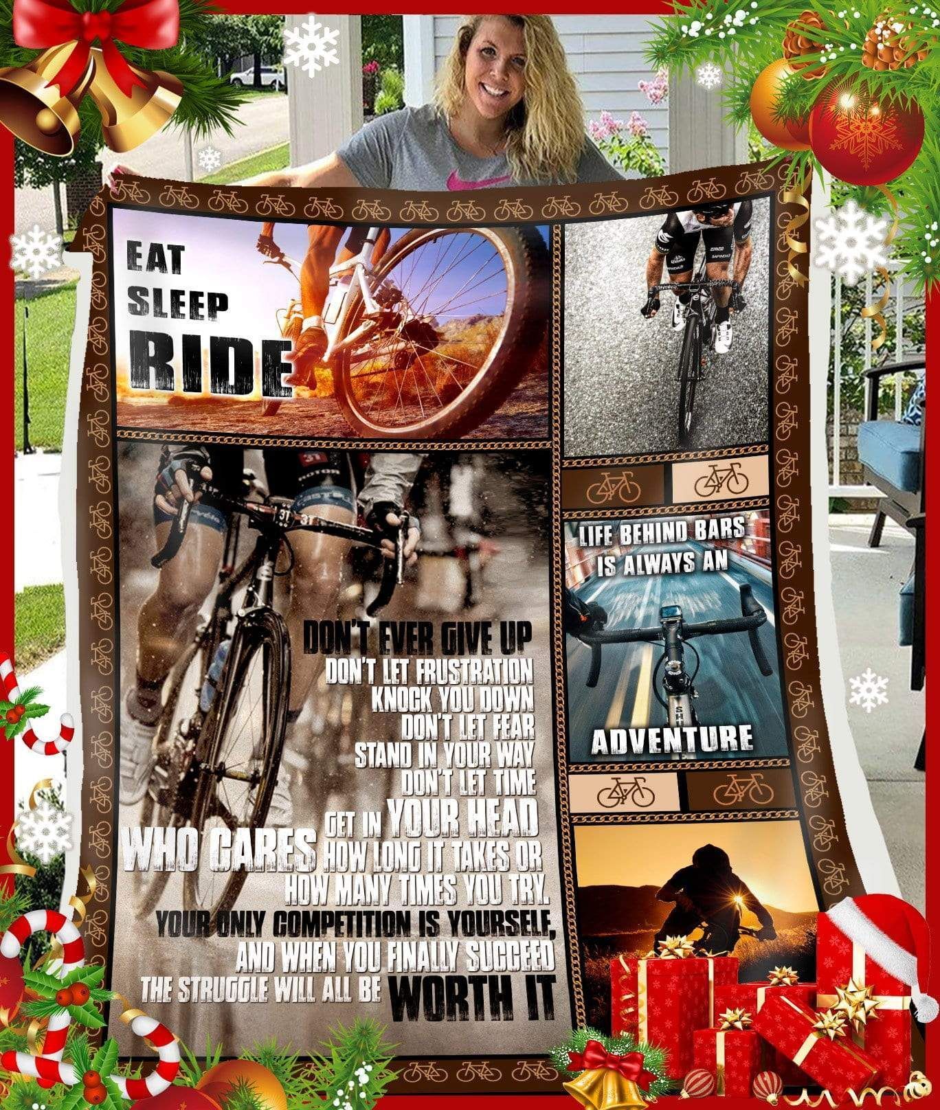 Cycling Do Not Ever Give Up Sherpa Fleece Blanket