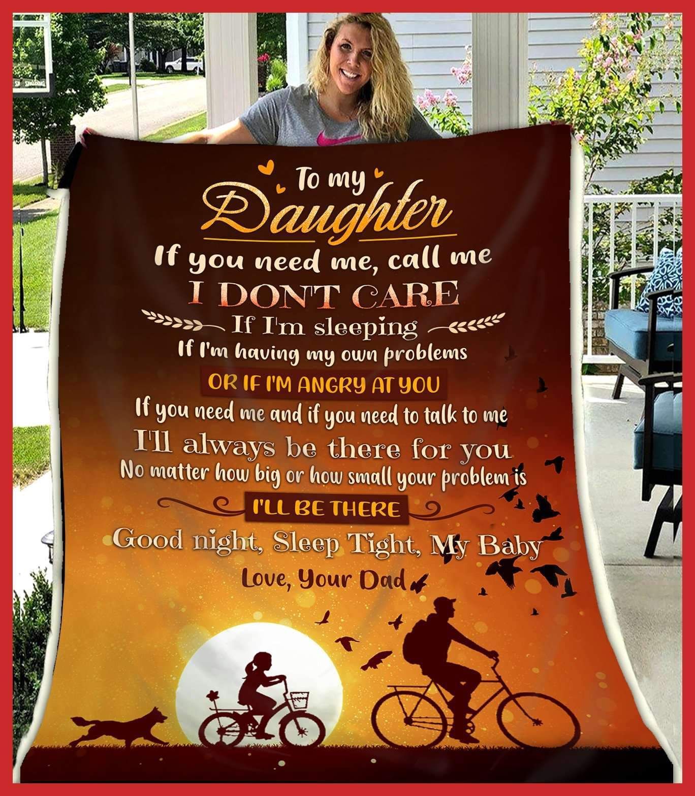 Cycling To My Daughter If You Need Me Call Me Sherpa Fleece Blanket