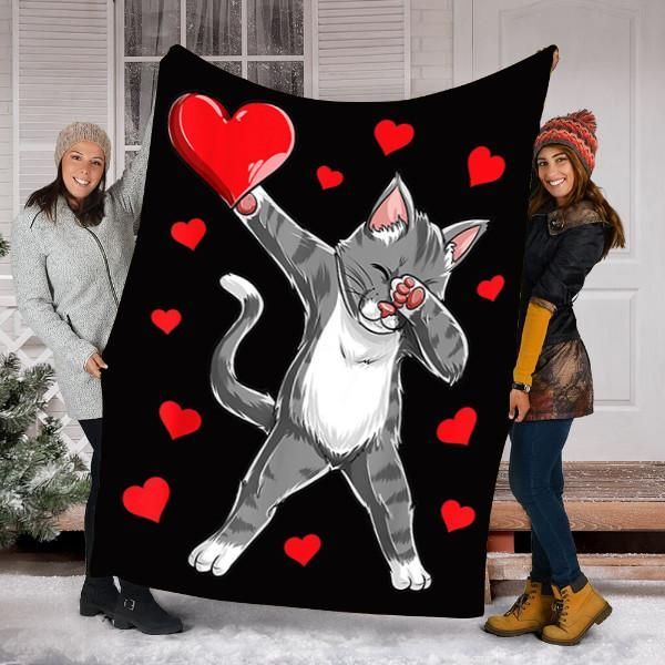 Dabbing Cat Heart Valentines Sherpa Fleece Blanket