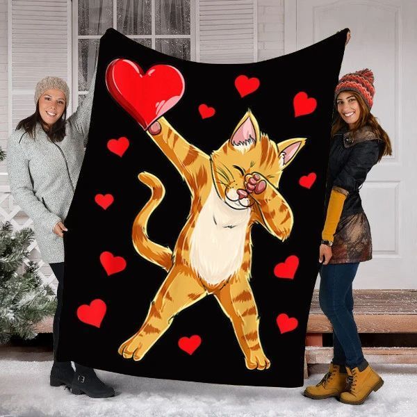 Dabbing Cat Heart Valentines Day Sherpa Fleece Blanket