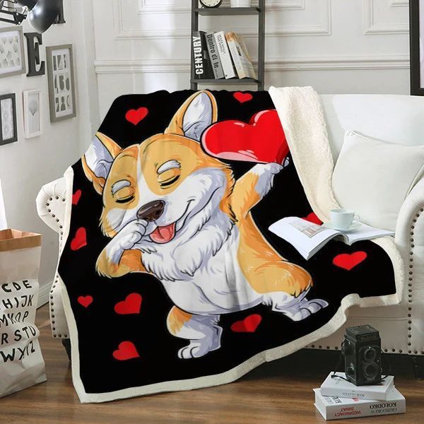 Dabbing Corgi Valentines Sherpa Fleece Blanket